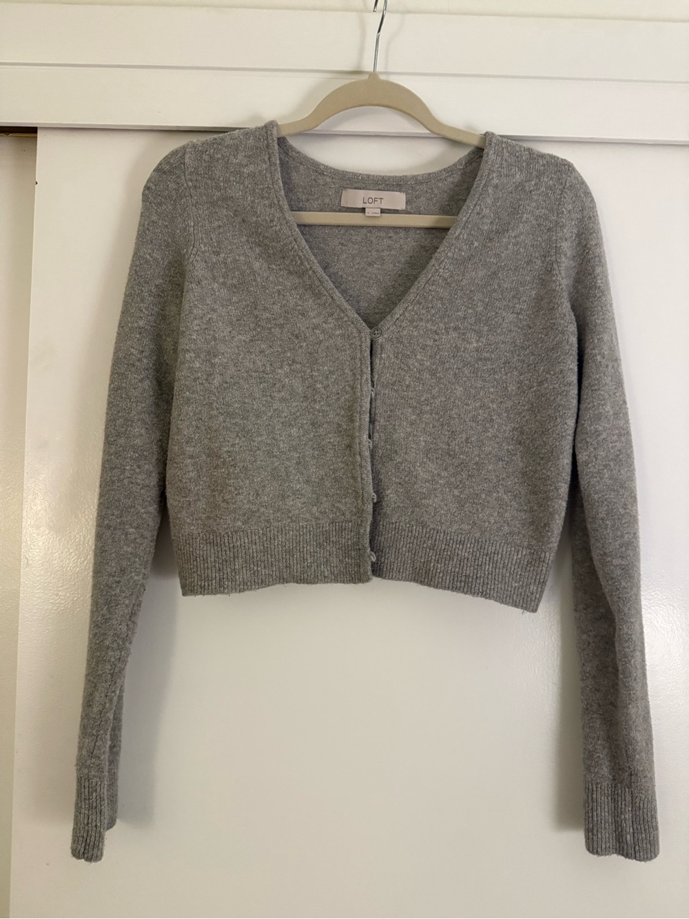 LOFT Light Gray Cropped V-Neck Cardigan